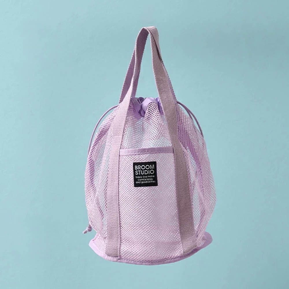 網格圓筒沙灘包/玩水包-淺紫 (33x22x22cm)