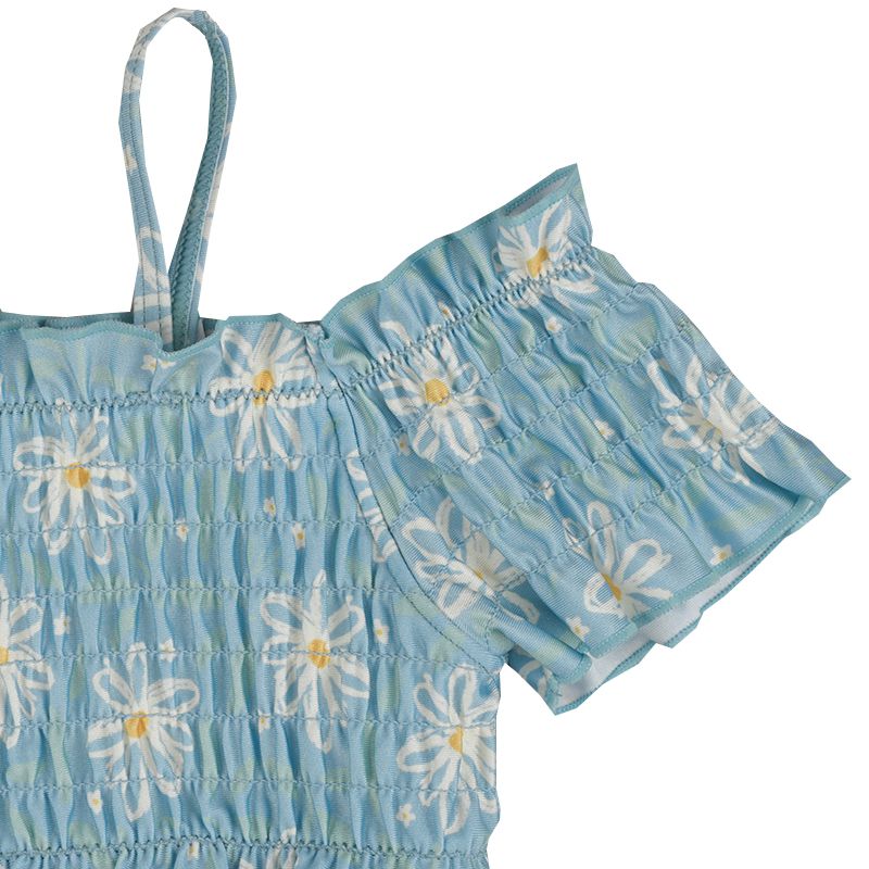 akachan honpo - 連身泳衣-手繪風小花-淺藍色