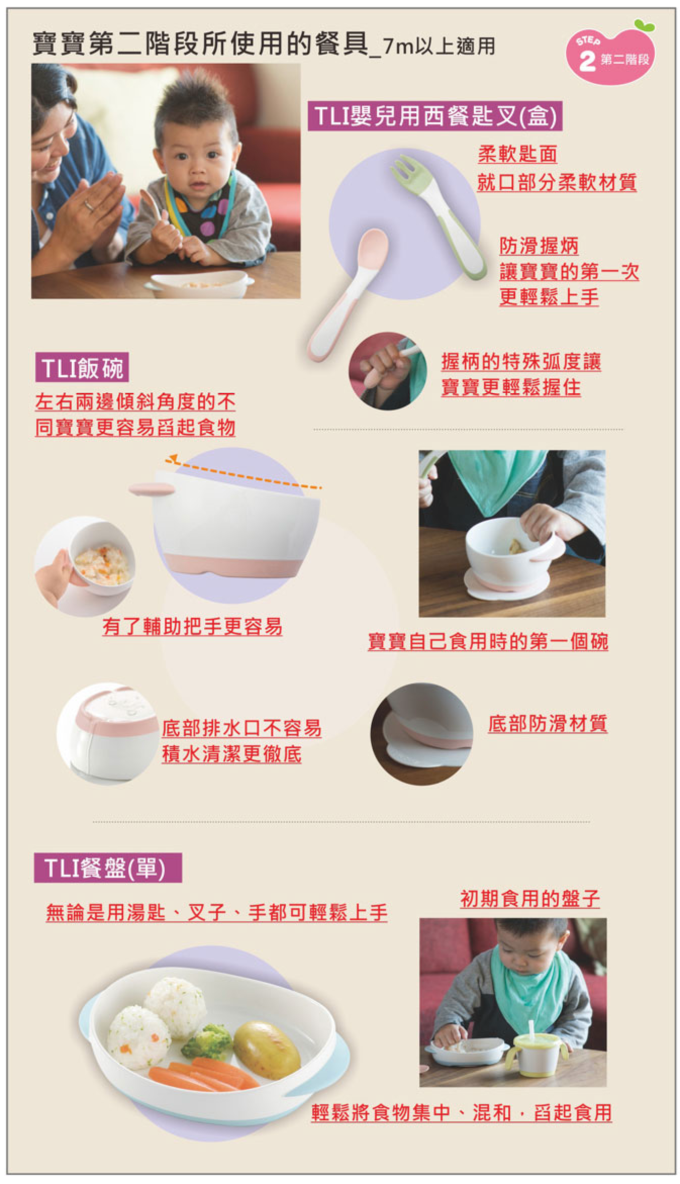 日本 Richell 利其爾 - TLI嬰兒用湯匙叉(盒)-綠/粉