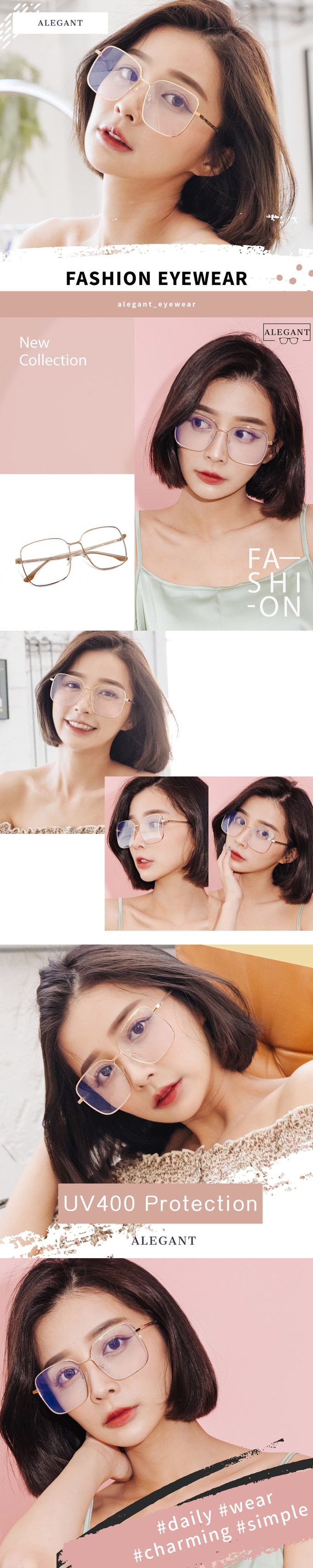 ALEGANT - 燭台金幾何圓弧修飾多邊設計金屬框UV400濾藍光眼鏡