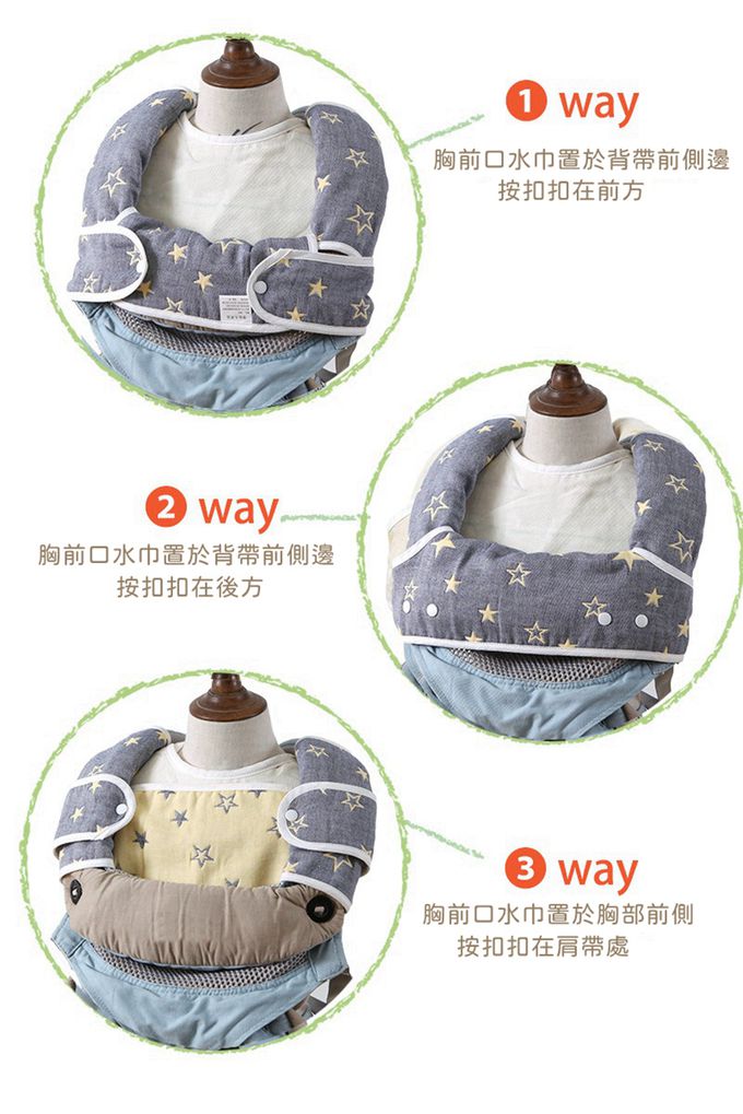 Vanibaby - 六層紗背帶口水巾三件組(2背帶巾+1胸巾)-小熊款