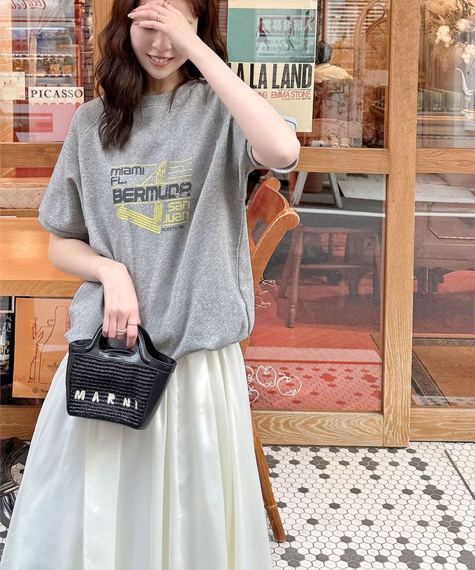 日本 Classical Elf - 前後2way復古標語印花五分袖上衣-白