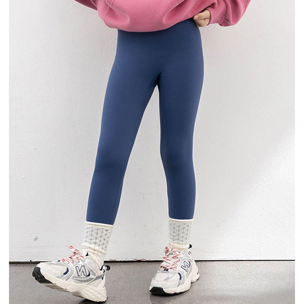 (無縫款)專為兒童設計彈力瑜珈褲/鯊魚褲-午夜藍