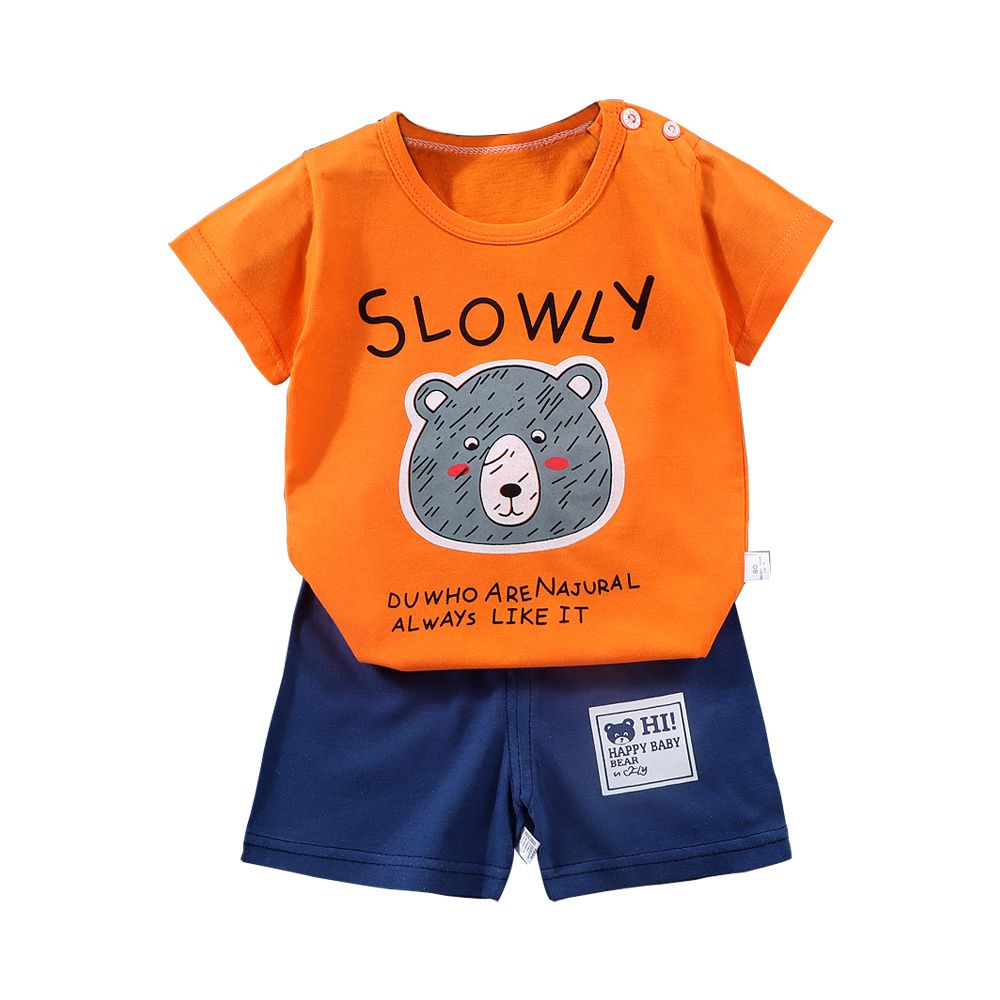 短袖上衣+短褲童裝組 寶寶夏季短袖套裝-橘色小熊