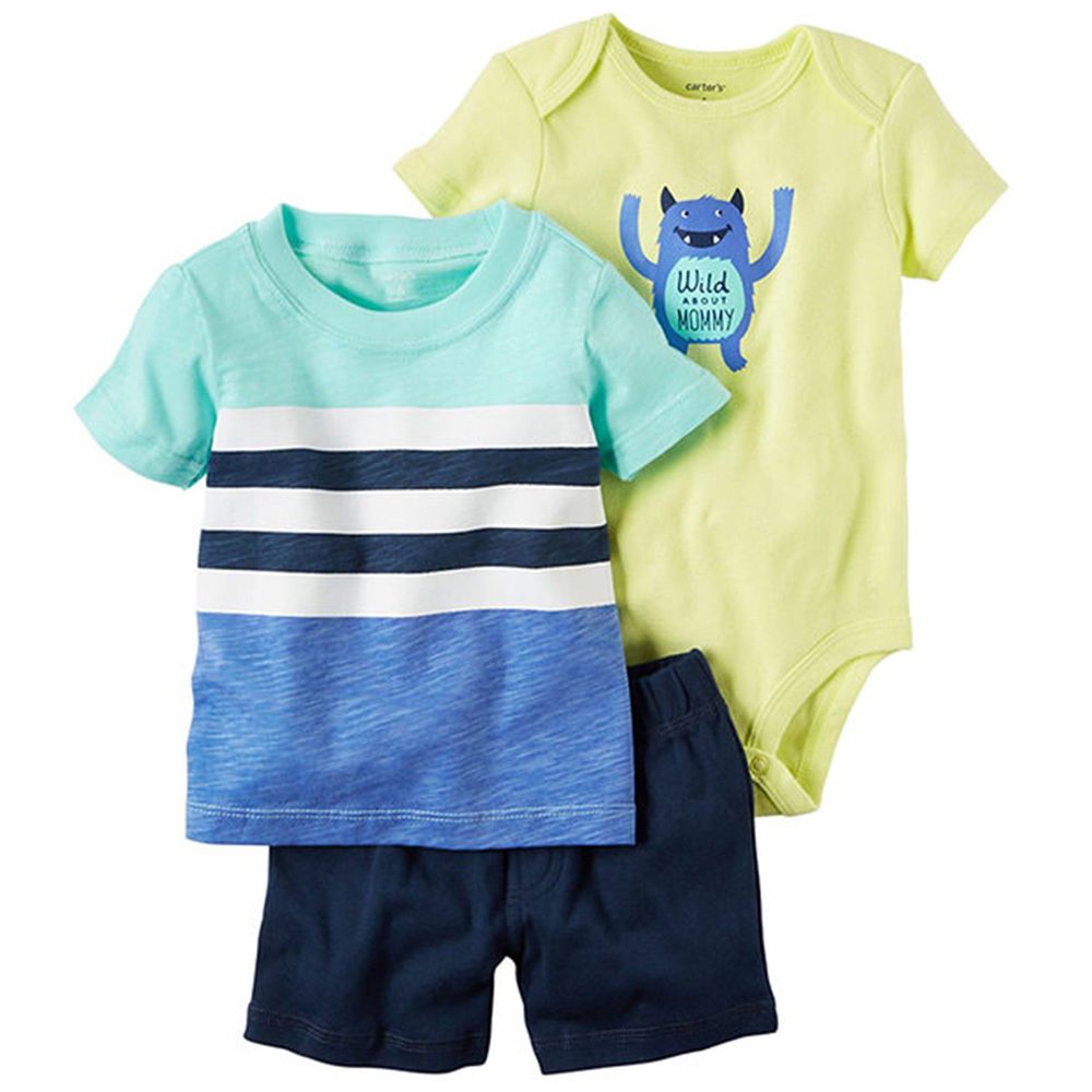 美國 Carter's - 嬰幼兒短褲套裝三件組-清爽夏天 (9M)