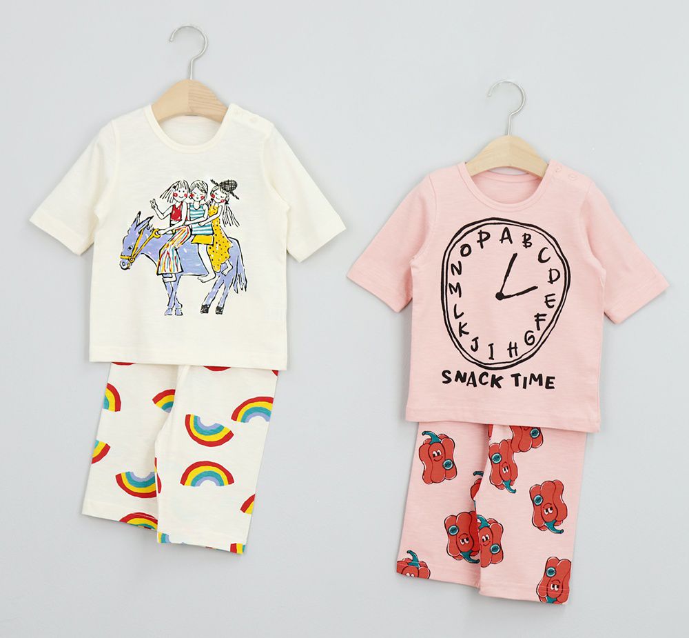 韓國 Mellisse - 韓製莫代爾涼感7分袖家居服-字母時鐘