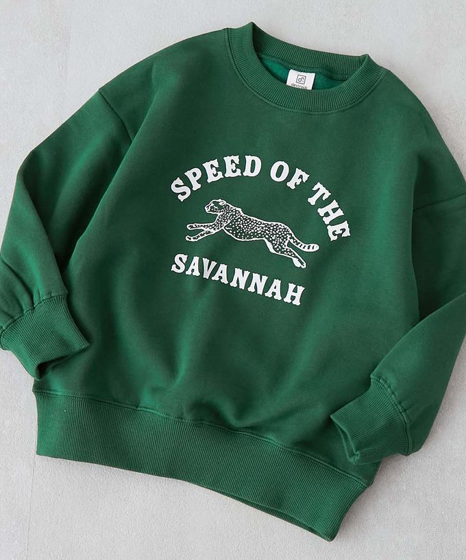 日本 devirock - 裏起毛動物印花大學T-小狸貓-灰棕