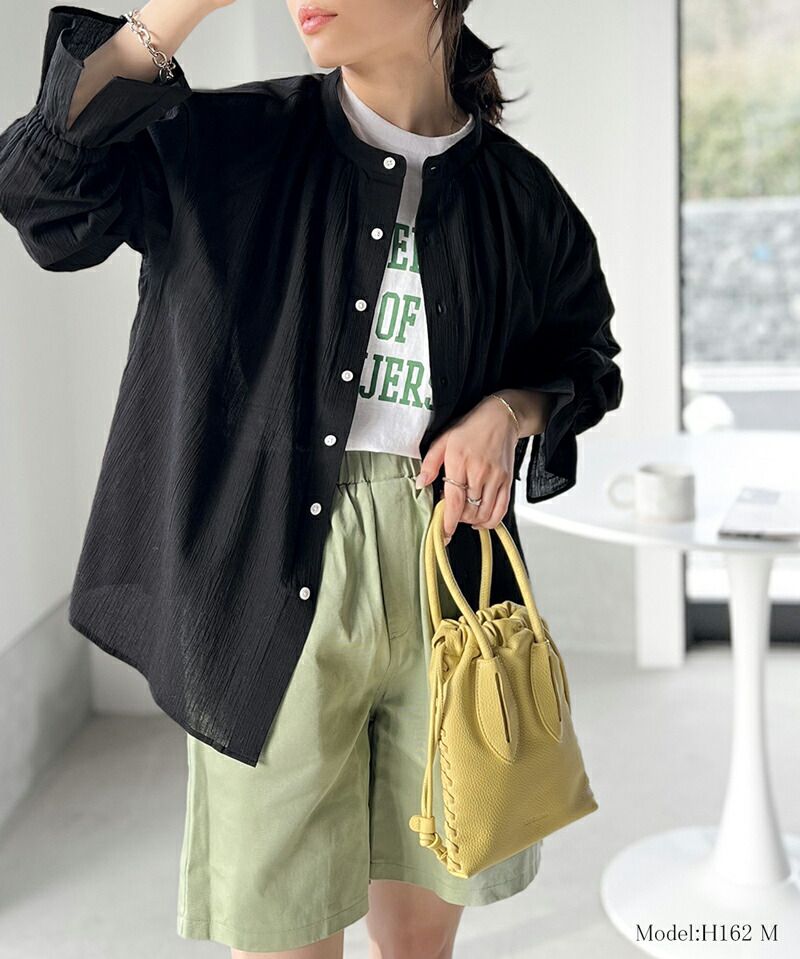 日本 Classical Elf - 慵懶2WAY皺縮木耳領長袖上衣-冰河藍