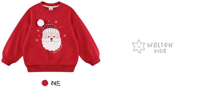 韓國 WALTON kids - (內磨毛)聖誕老人印大學T-紅