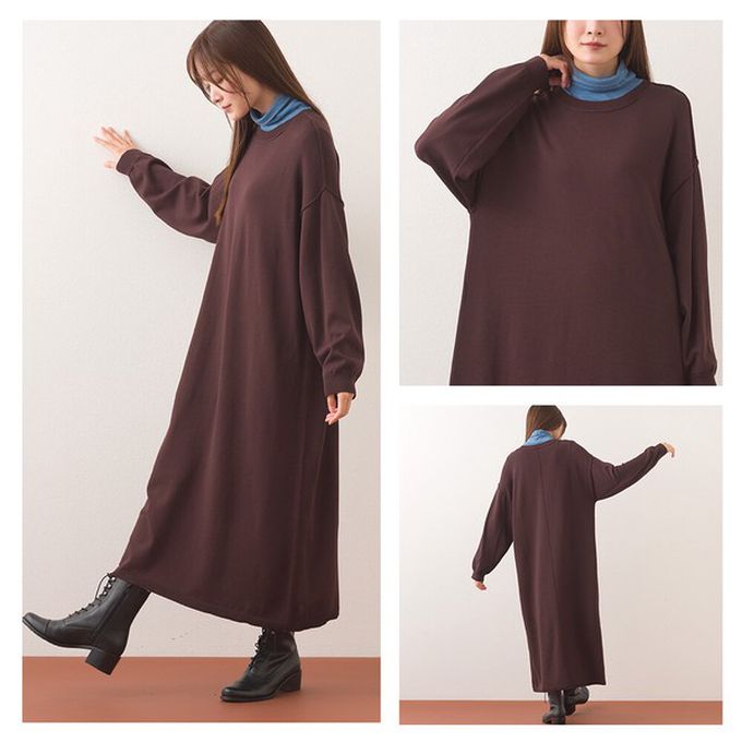 日本 OMNES - 落肩優雅柔滑嫘縈素色長袖洋裝-深灰