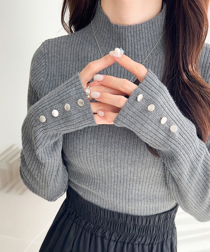 日本 Classical Elf - 時尚度UP金釦開叉袖小立領上衣-橫條紋-黑白