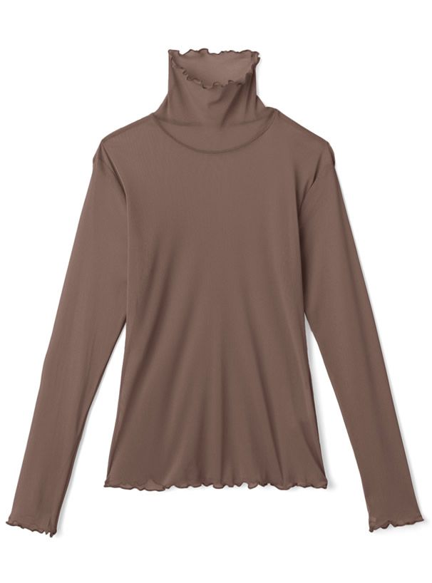 日本 GRL - 聯名款 透膚捲邊長袖內搭/上衣-開心果綠