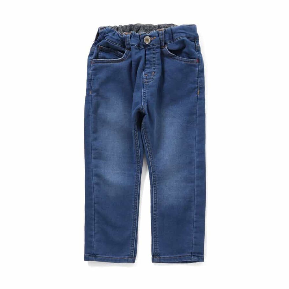 すぽ輕盈 刷毛保暖錐形長褲-丹寧藍