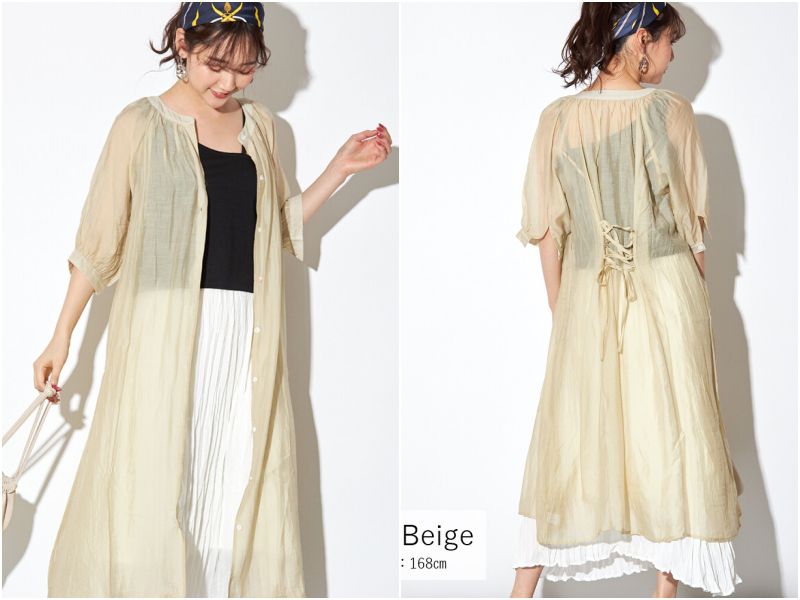 日本女裝代購 - 2way 碎花V領洋裝/罩衫外套-綠 (M(Free size))