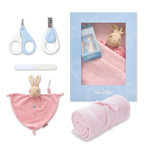 奇哥 - 純棉洞洞毯護理組禮盒 120x155cm(洞洞毯大+比得兔安撫巾+嬰幼兒指甲護理組 2色選擇)-粉色