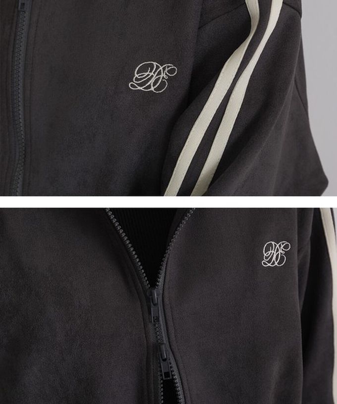 日本 ELENCARE DUE - 麂皮俐落雙拉鍊短版連帽外套-象牙x黑邊