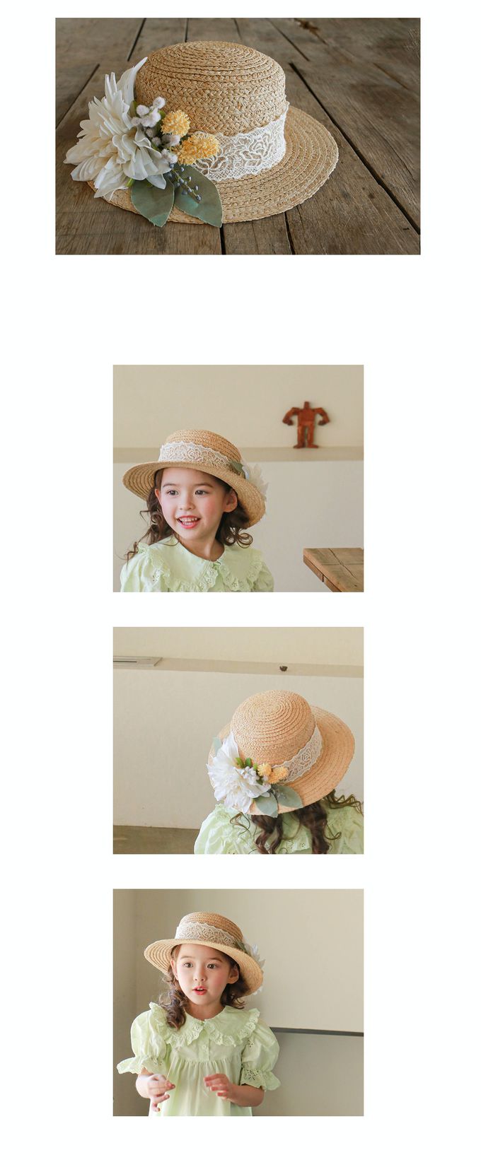 韓國 Puellaflo - 立體花朵裝飾圓帽-淺咖 (FREE)