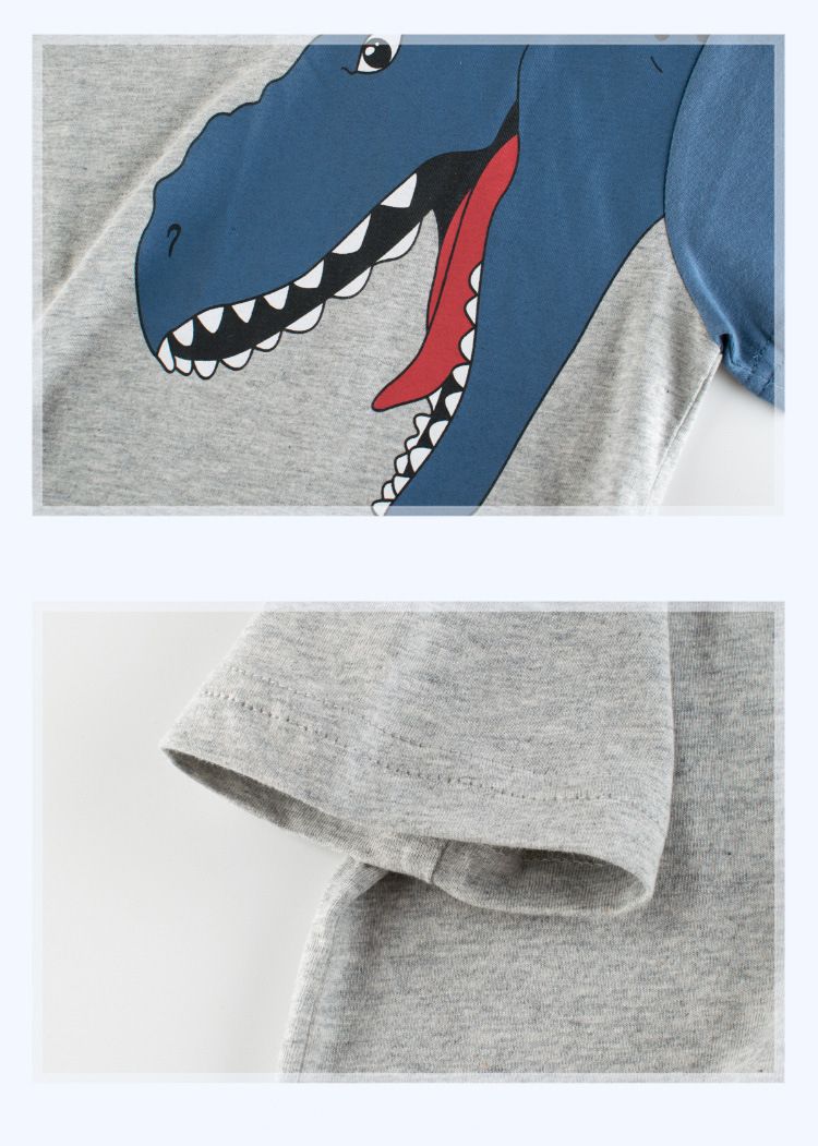 短袖棉T-立體大恐龍-灰色