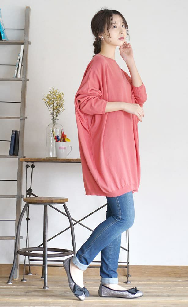 日本 zootie - 純棉薄針織飛鼠長袖上衣-蜜桃
