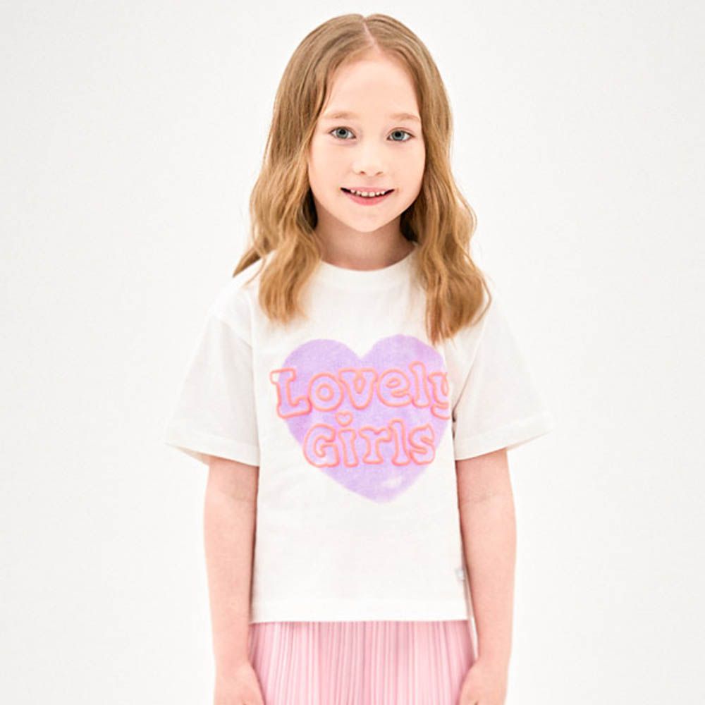 文字愛心短袖上衣-白