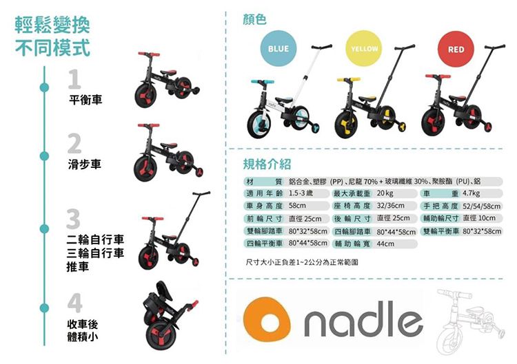 奧地利Nadle - 【公司貨】SL-A6摺疊四輪平衡車-藍