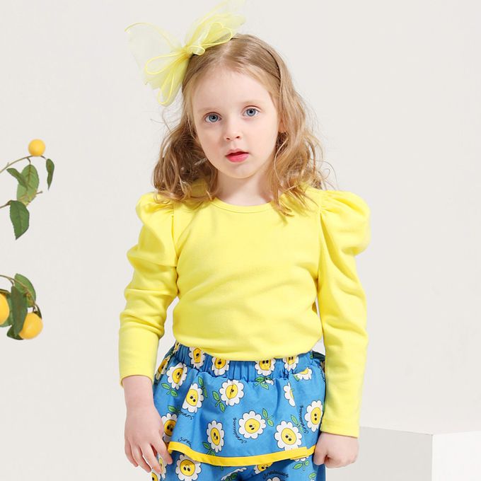 韓國 WALTON kids - 素面泡泡袖長袖上衣-米白