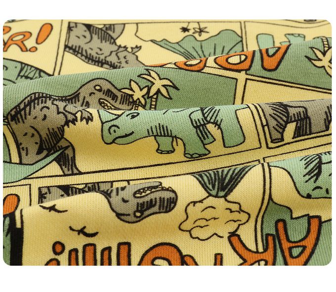 童趣圓領長袖上衣-漫畫恐龍-黃色