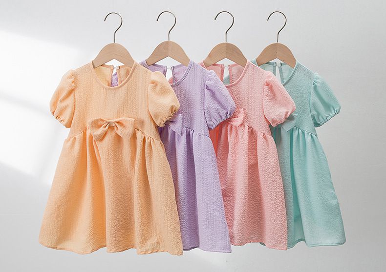 泡泡袖蝴蝶結洋裝-粉色