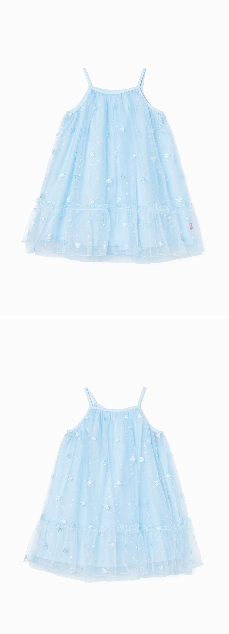 韓國 OZKIZ - 閃亮愛心網紗細肩帶背心洋裝-天空藍