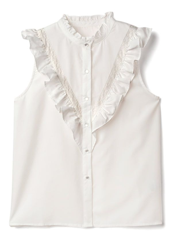 日本 GRL - V字荷葉邊無袖襯衫-天使白