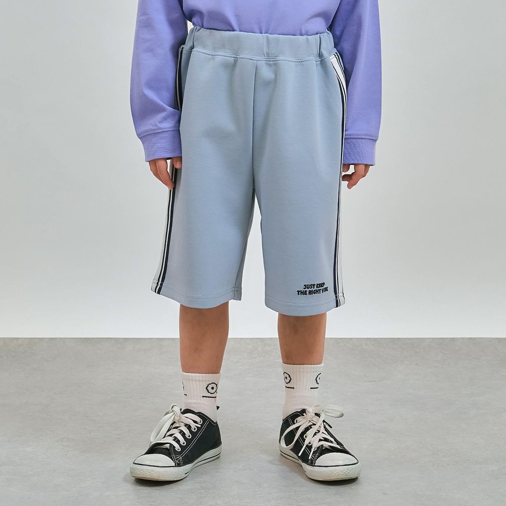 通勤方便側邊條休閒短褲-灰藍