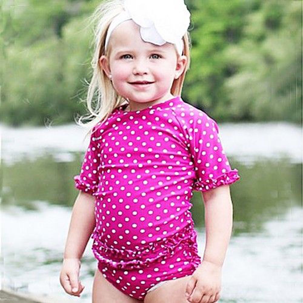 美國 RuffleButts - 小女童比基尼泳裝-覆盆子白點點