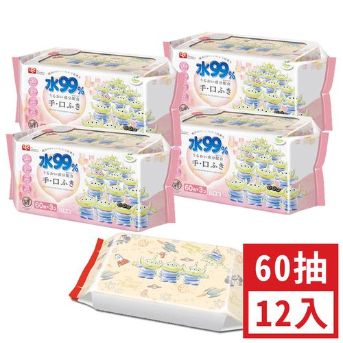 純水99%口手專用濕紙巾-新款迪士尼-三眼怪-12包入箱購組-60抽x12包入