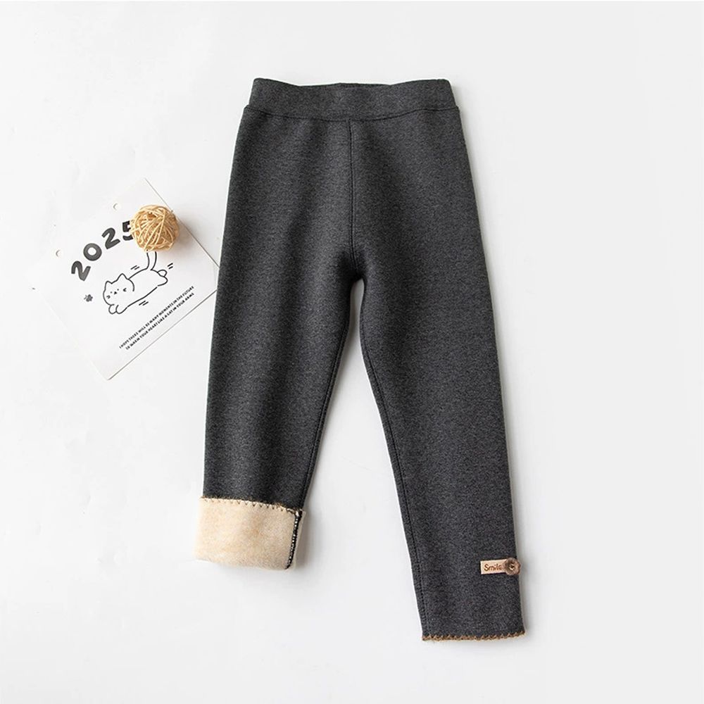 加絨腰鬆緊保暖內搭褲-冬日小花-深灰