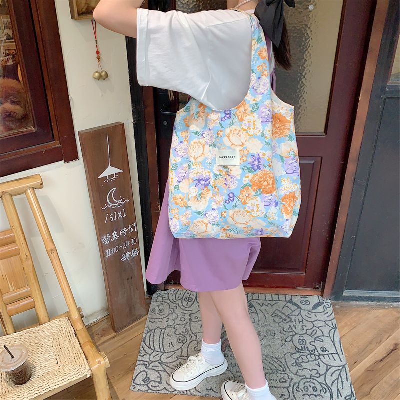 碎花休閒布袋/單肩包-牡丹花-粉色 (41x31+24cm)