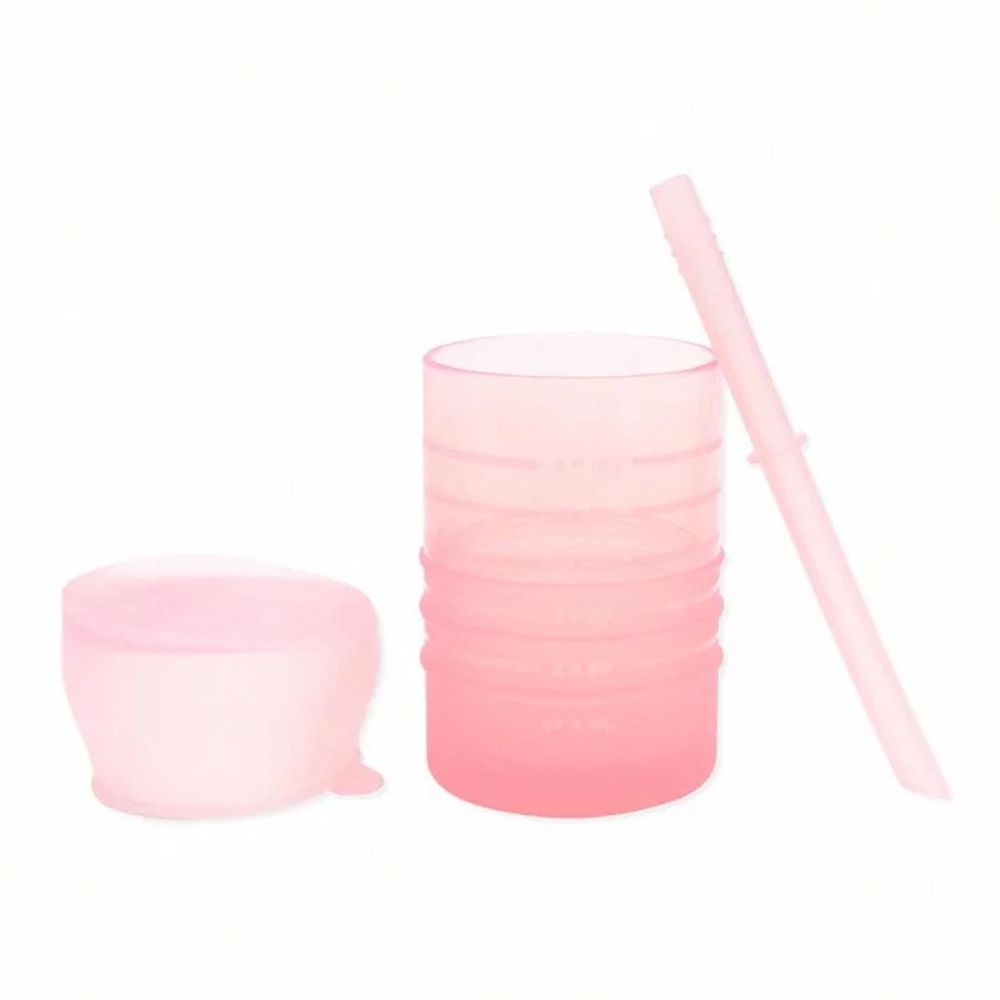 美國 Bumkins - 白金矽膠吸管杯-粉色