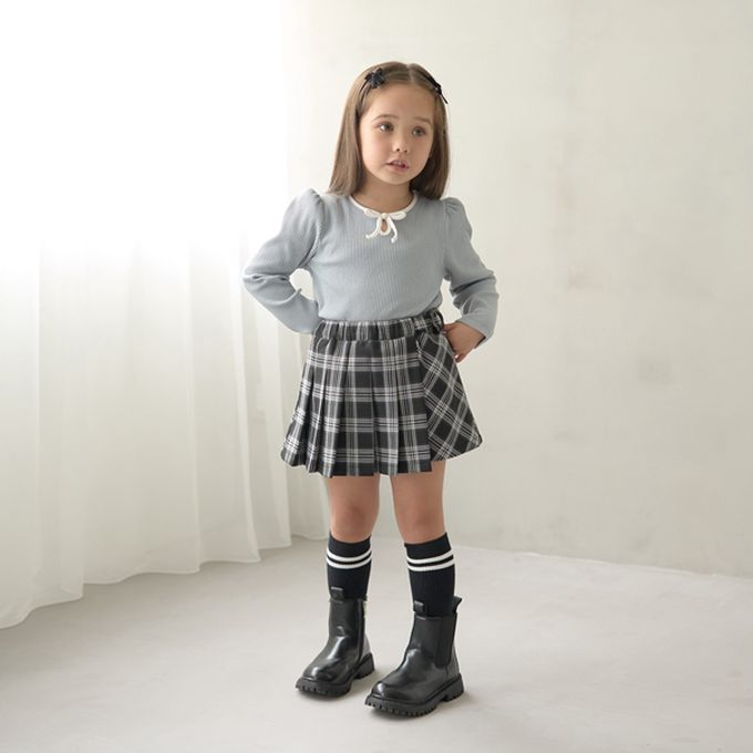 日本 Lycee mine - 領口滾邊綁帶澎澎長袖上衣-白