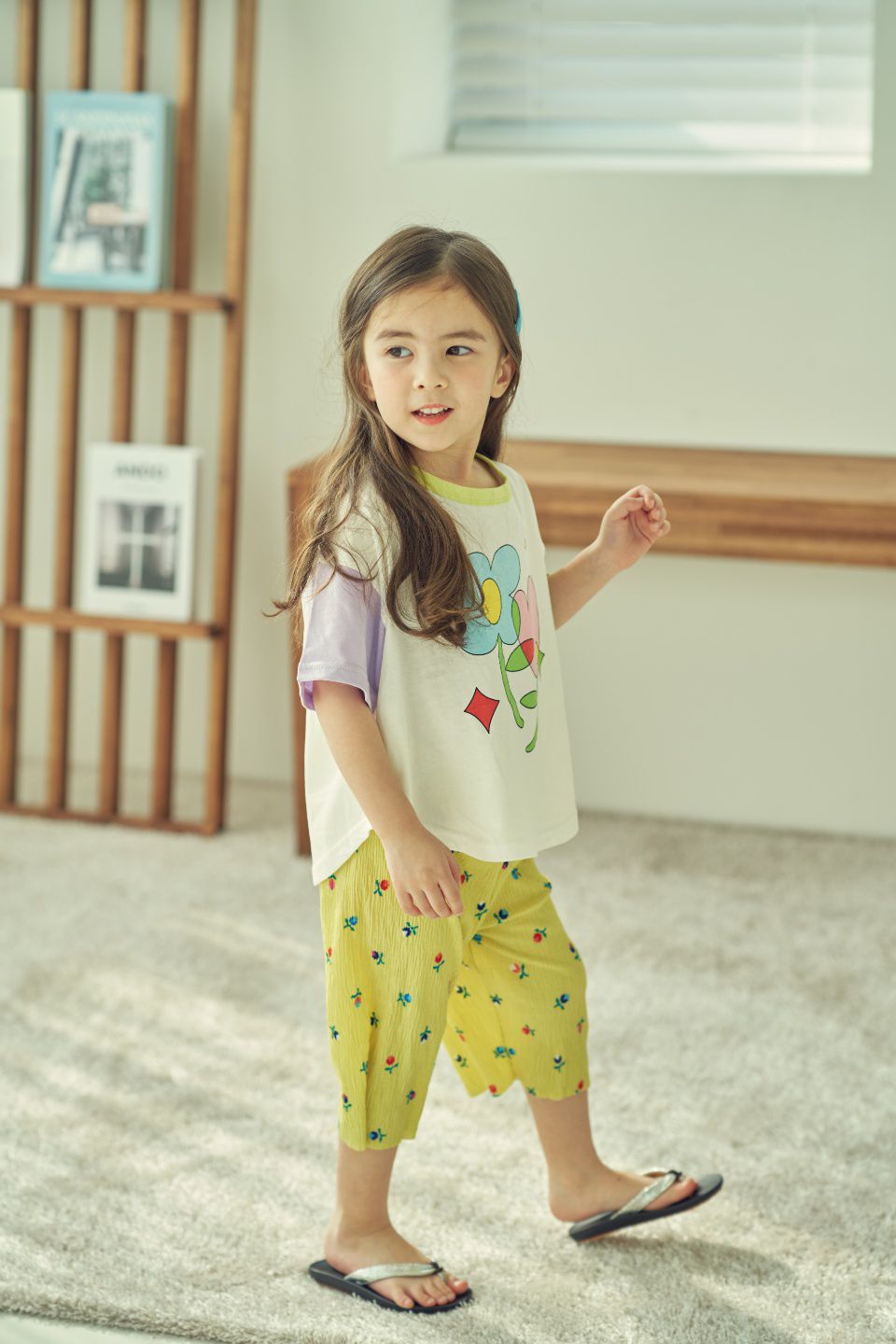 韓國 Mimico - 皺摺感舒適寬褲-花花