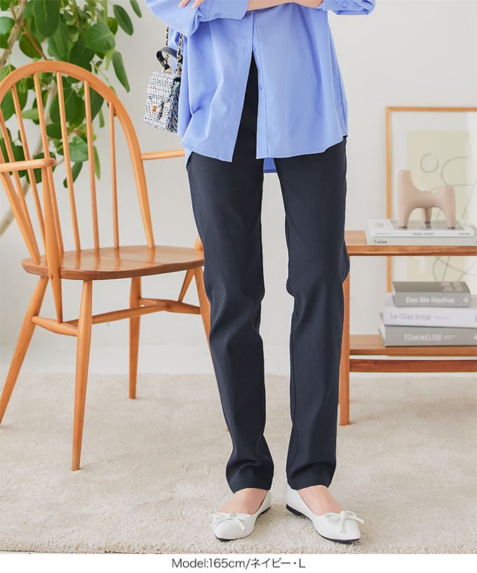 日本 Kobe Lettuce - 素肌感俐落彈力合身長褲(可選長度)-軍綠