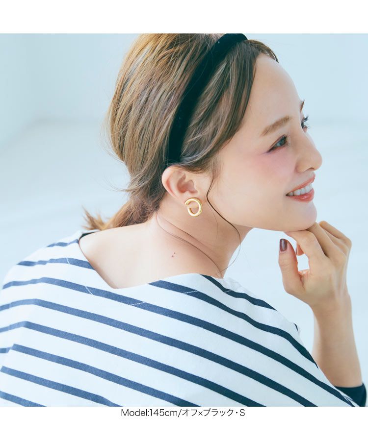 日本 Kobe Lettuce - 聯名款 船領百搭長袖上衣-條紋-白x淺灰