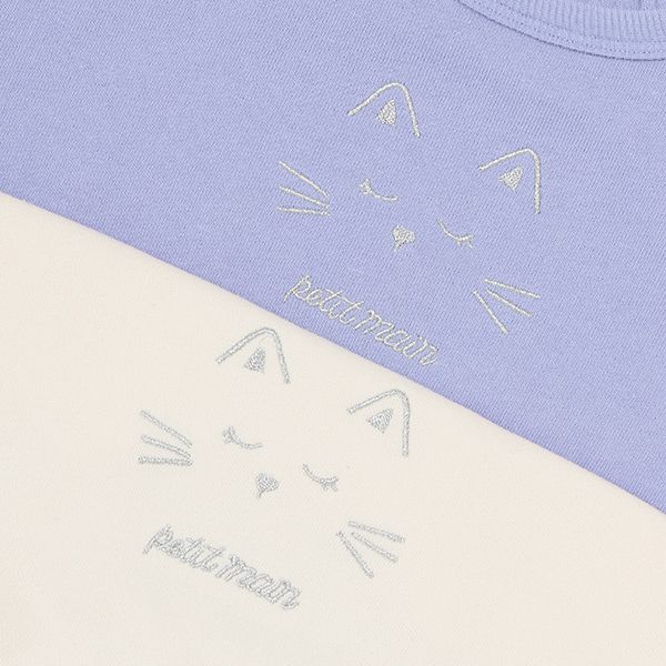 日本 petit main - 可愛女孩純棉長袖上衣-愛心-藍