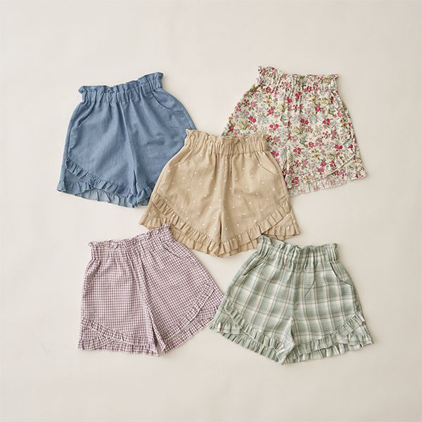 日本 Lycee mine - 可愛滿點荷葉摺邊短褲-格紋-草綠