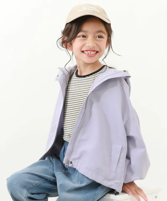 日本 devirock - 桃皮柔軟寬袖連帽派克風衣外套-淡藍紫