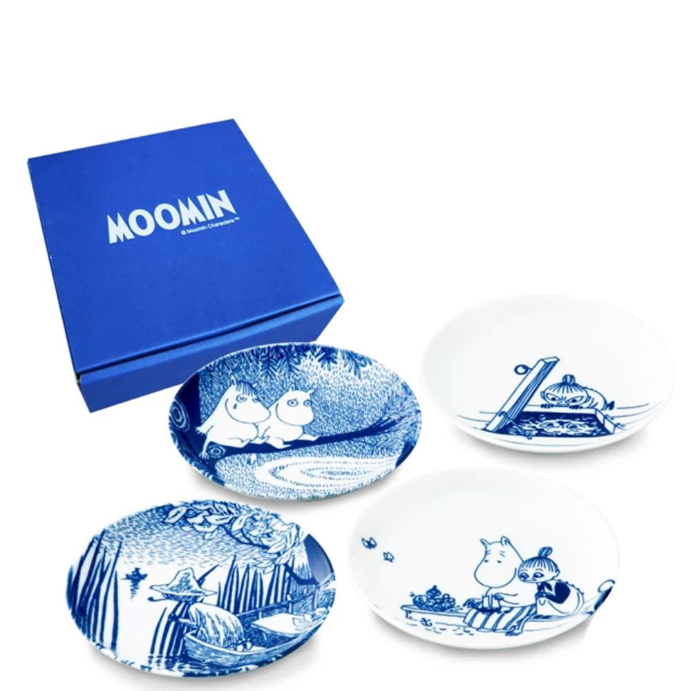 日本山加 yamaka - moomin 嚕嚕米彩繪陶瓷淺盤禮盒-MM2700-190-4入組