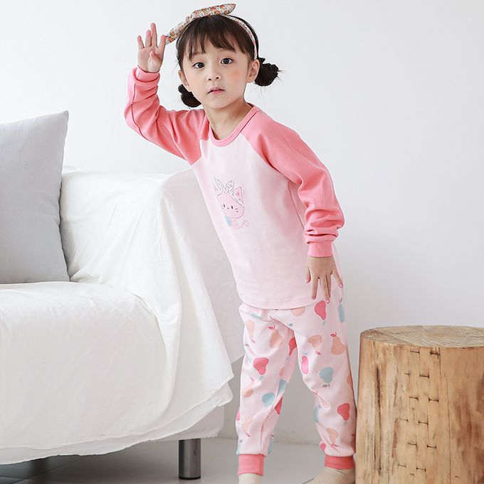 正韓 Cogibu - 極舒適無螢光劑 100% 有機棉(雙面)幼兒/兒童長袖睡衣/家居服套裝組-梨子貓