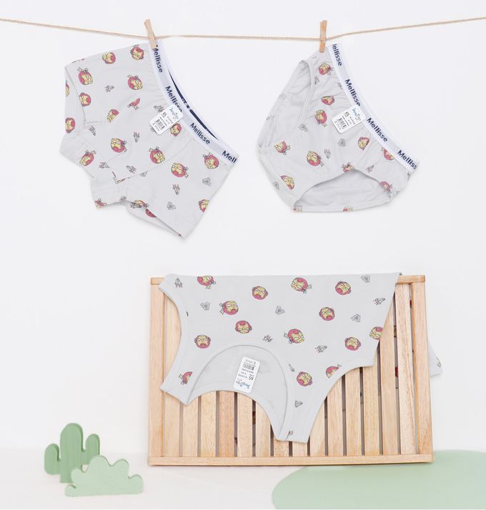 韓國 Mellisse - 韓製棉混紡三角褲(男寶)-卡通人物鋼鐵人-淺灰