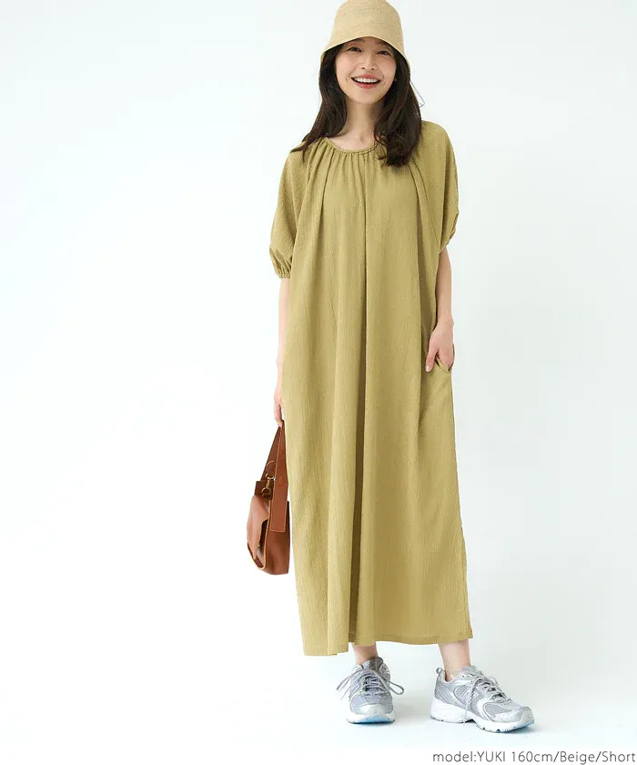 日本 COCA - 甜美後綁帶短袖洋裝-卡其