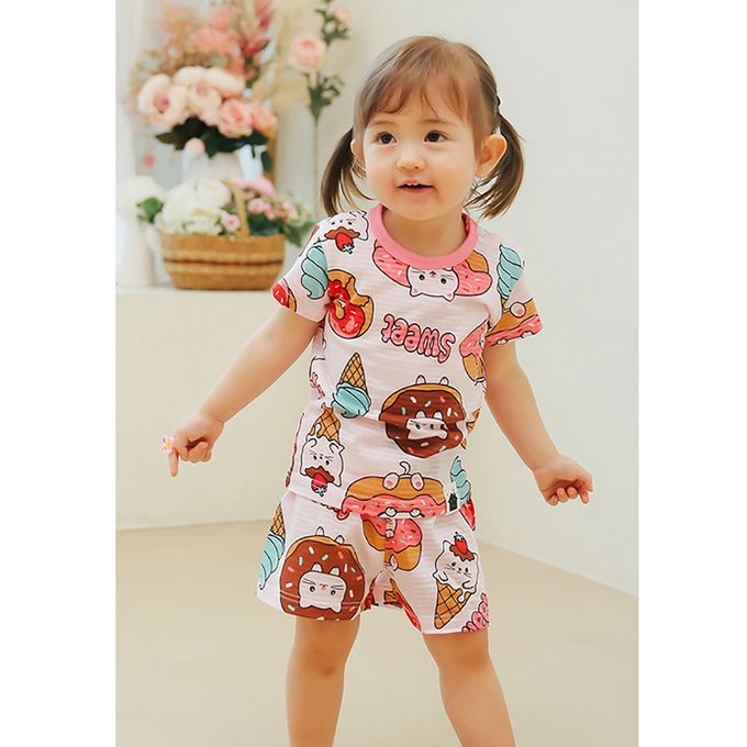 正韓 VOVO - 超優質嬰幼兒/兒童短袖100% 有機純棉家居服/睡衣-甜點貓