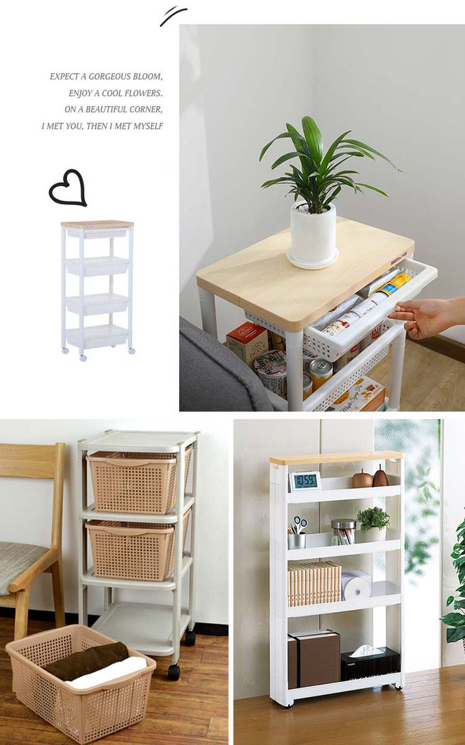 日本 FUDOGIKEN - 日本製三層收納籃推車/收納架(附滾輪)31.5x43x75cm