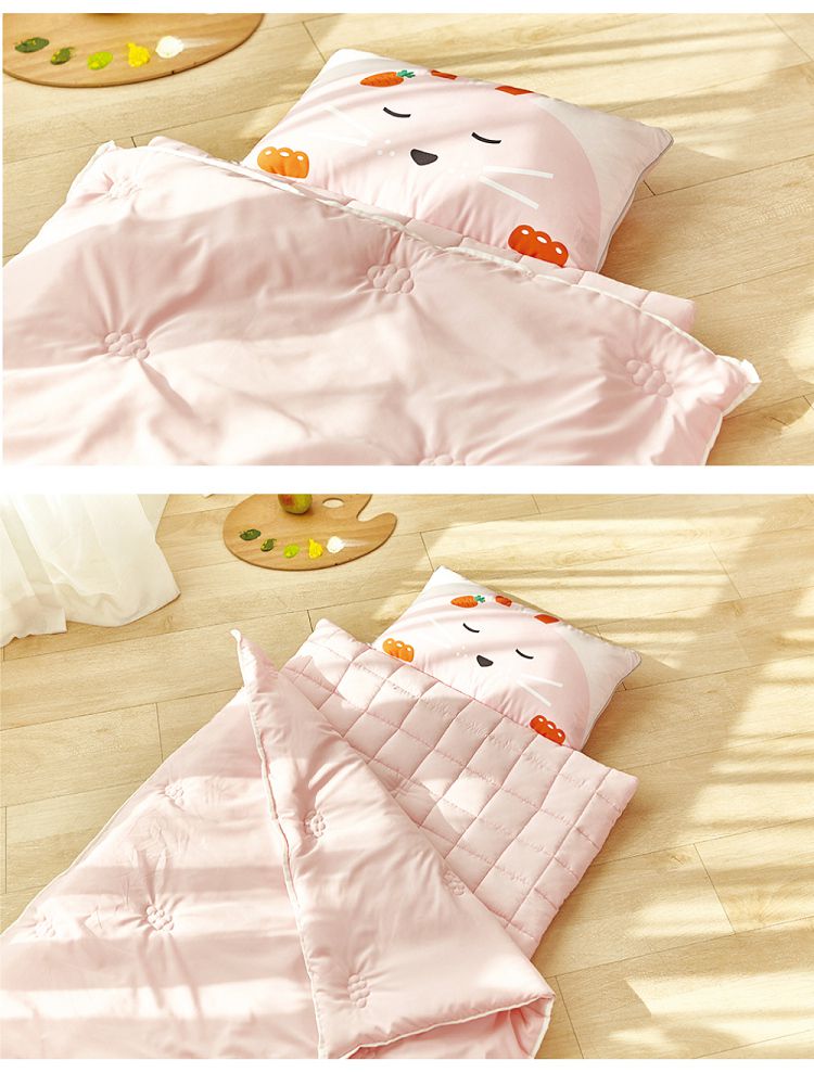 韓國 Hello HiZoo - 手工製莫代爾防蟎抗菌便攜式兒童睡袋(枕頭+睡墊+被子)-粉紅兔 (70x140cm)